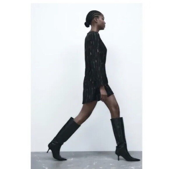 Zara The Gabriela Dress Abstract Printed Long Sleeve Short Mini Dress, Small - Picture 4 of 10